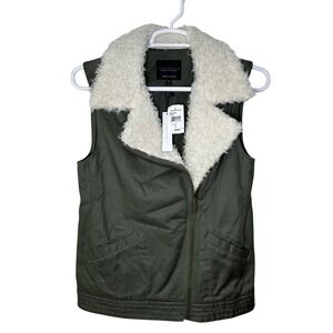Sanctuary Alexis Vest Women's Small Military Green Faux Fur Collar Moto Zip NWT